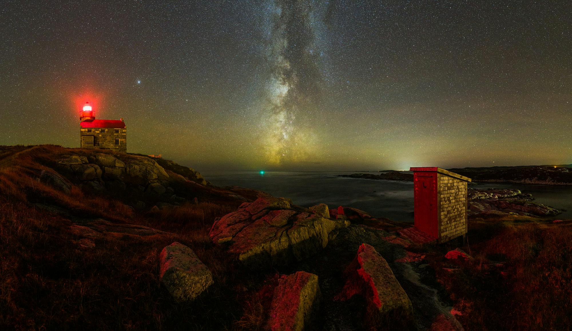 Milky Way at Rose-Blanche Lighthouse and Outhouse