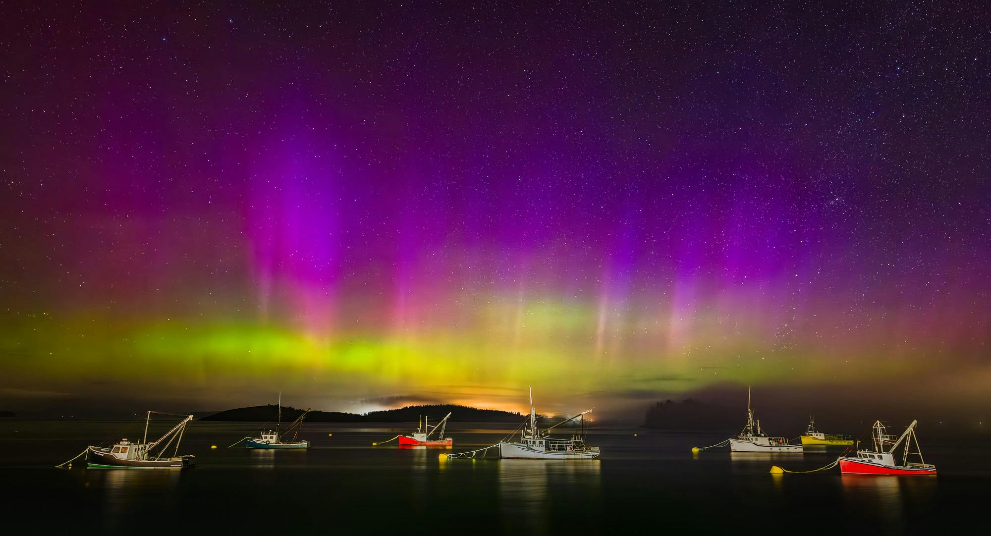 Aurora Over Fishing Boats in Lubec, Maine