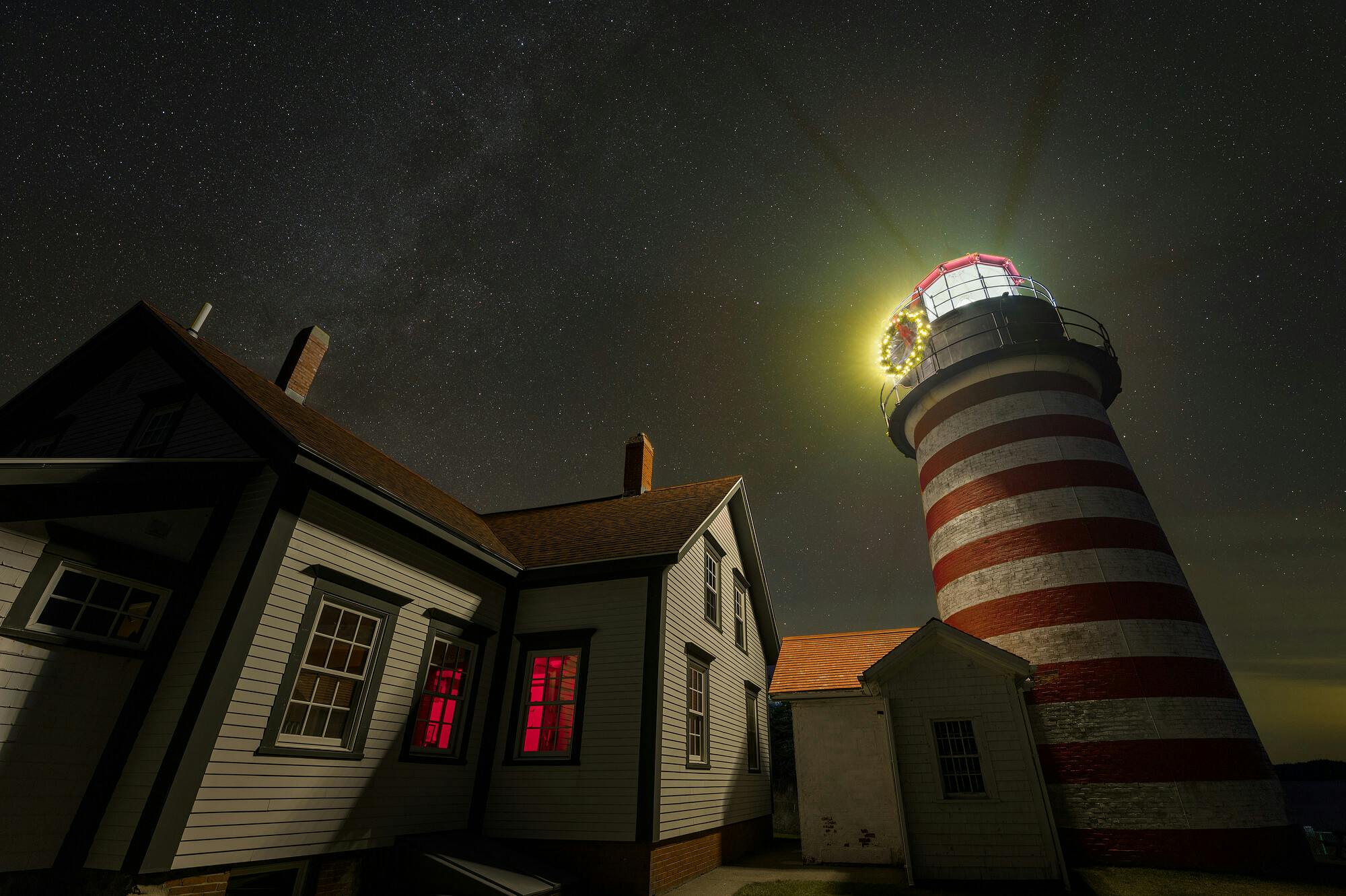 Stars Over West Quoddy Head Light and Wreath