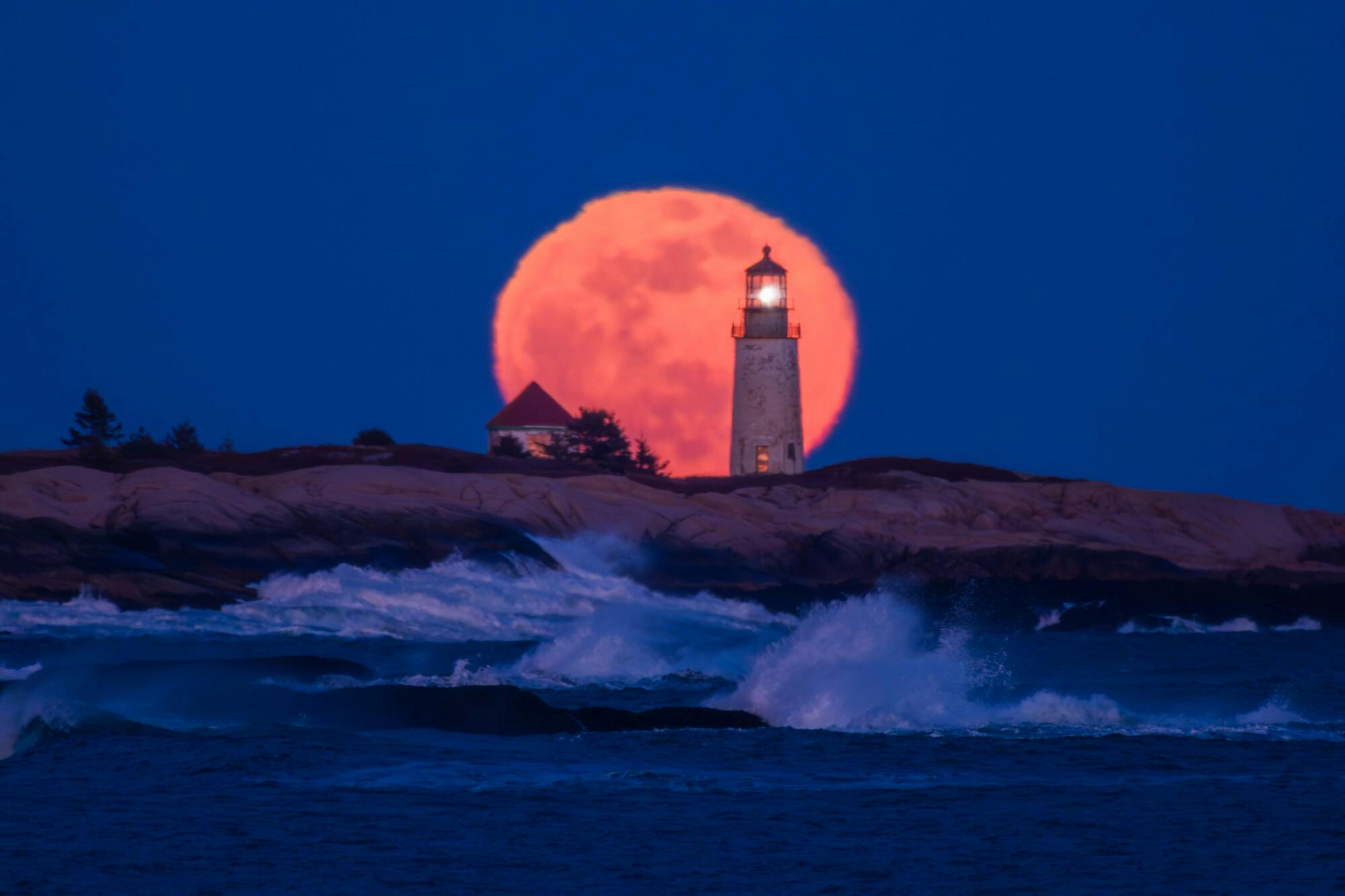 Full Moon Rising Behind Moose Peak Lighthouse