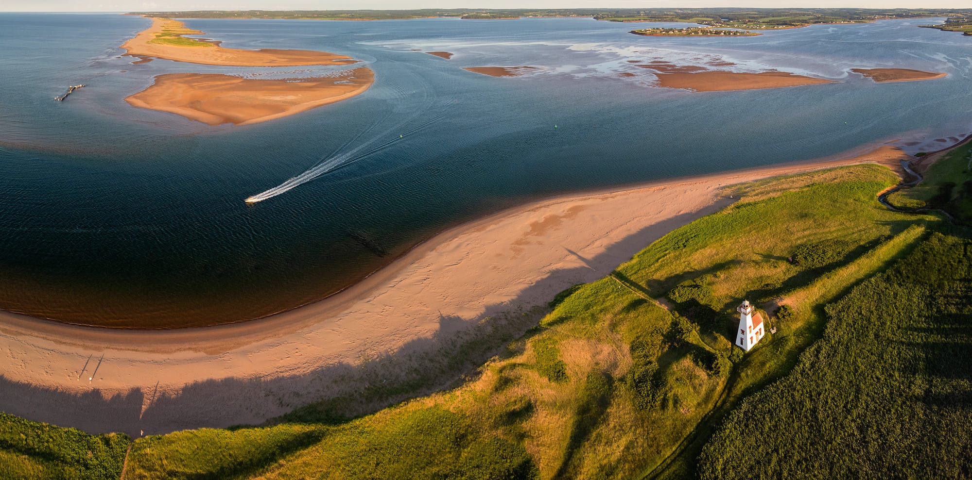 Golden Hour Aerial Panorama at New London Lighthouse