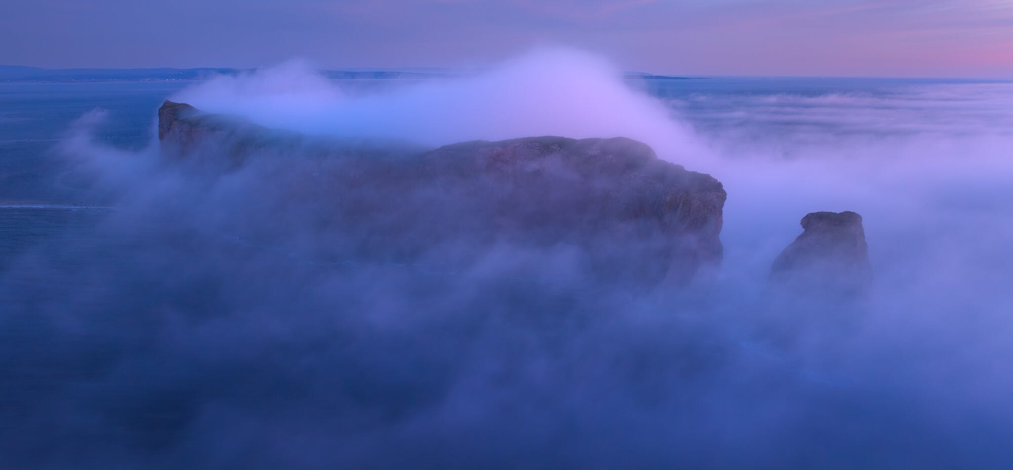 Perce Rock in Sunrise Fog