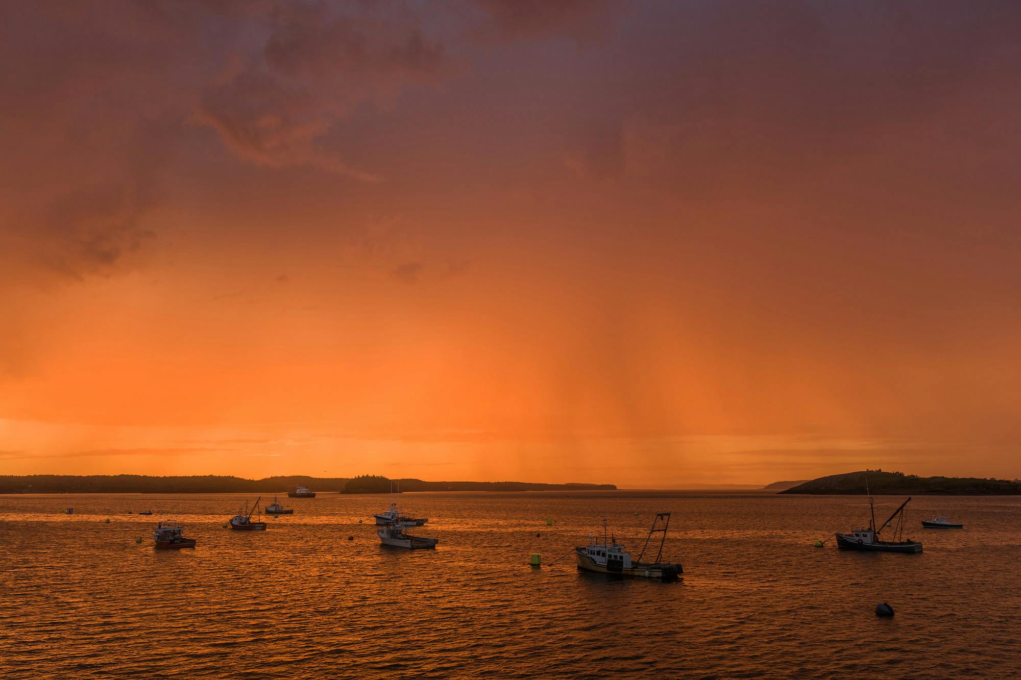 Rainstorm Sunset Over Fishing Boats
